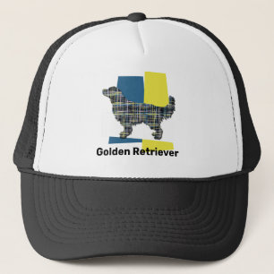 Golden Retriever Dog Silhouette Dog Tricolour Grid Trucker Hat