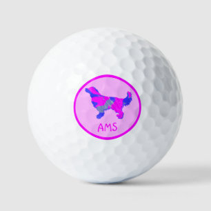 Golden Retriever Dog Silhouette Hot Pink & Blue Golf Balls