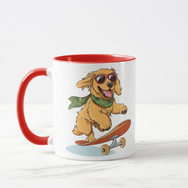 Golden Retriever Dog Skateboarding Mug (Left)