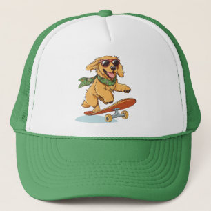 Golden Retriever Dog Skateboarding Trucker Hat