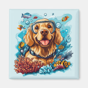 Golden Retriever Dog Snorkelling Coral Reef Magnet