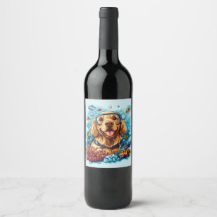 Golden Retriever Dog Snorkelling Coral Reef Wine Label