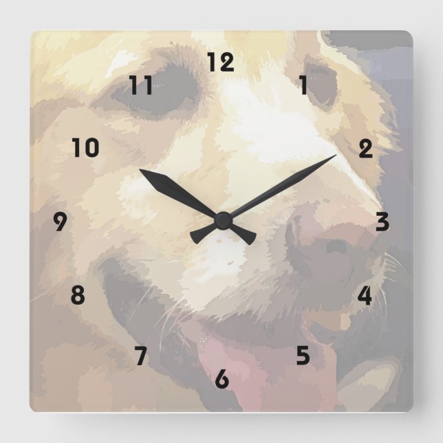 Golden Retriever dog Square Wall Clock (Front)