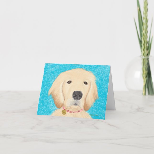 Golden Retriever Dog Thank You Card Blue Water (Front)