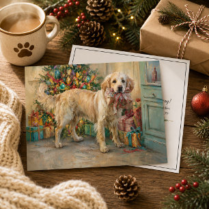 Golden Retriever Dog Tree Presents Christmas Holiday Card