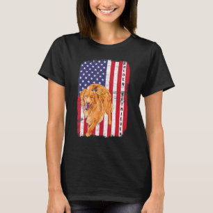 Golden Retriever Dog US Flag Happy July 4th Americ T-Shirt