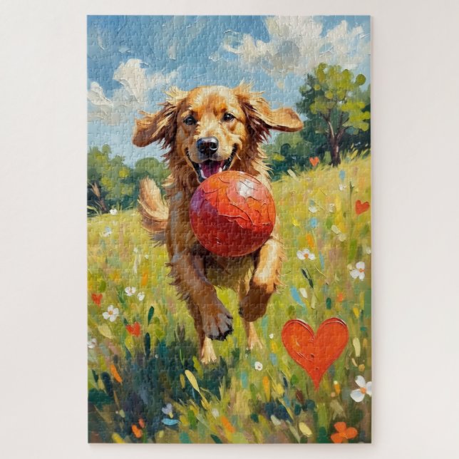 Golden Retriever Dog Valentine's Day Heart Shadow Jigsaw Puzzle (Vertical)