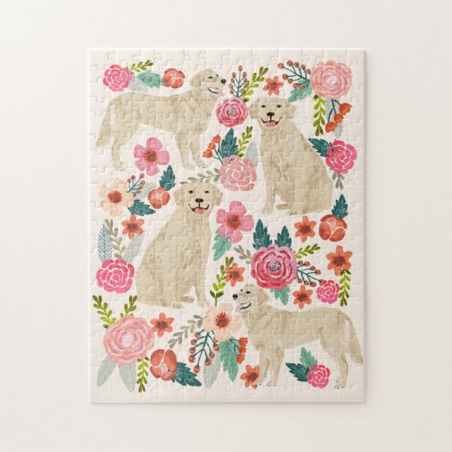 Golden Retriever Dog Vintage Florals Jigsaw Puzzle (Vertical)