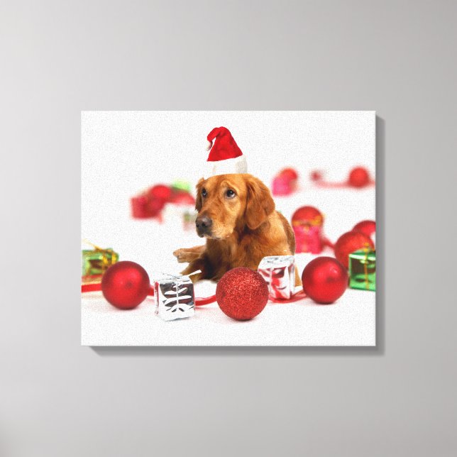 Golden Retriever Dog W Red Santa Hat Christmas Canvas Print (Front)