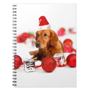 Golden Retriever Dog W Red Santa Hat Christmas Notebook