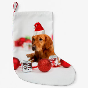 Golden Retriever Dog W Red Santa Hat Small Christmas Stocking