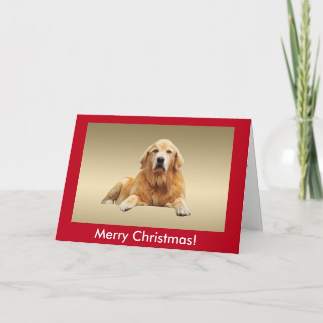 Golden Retriever Dog Water Art Painting Christmas Holiday Card (Front)