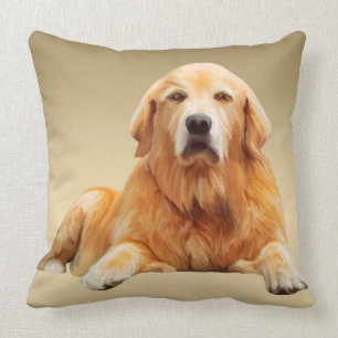 Golden Retriever Dog Water Colour Art Painting Throw Pillow