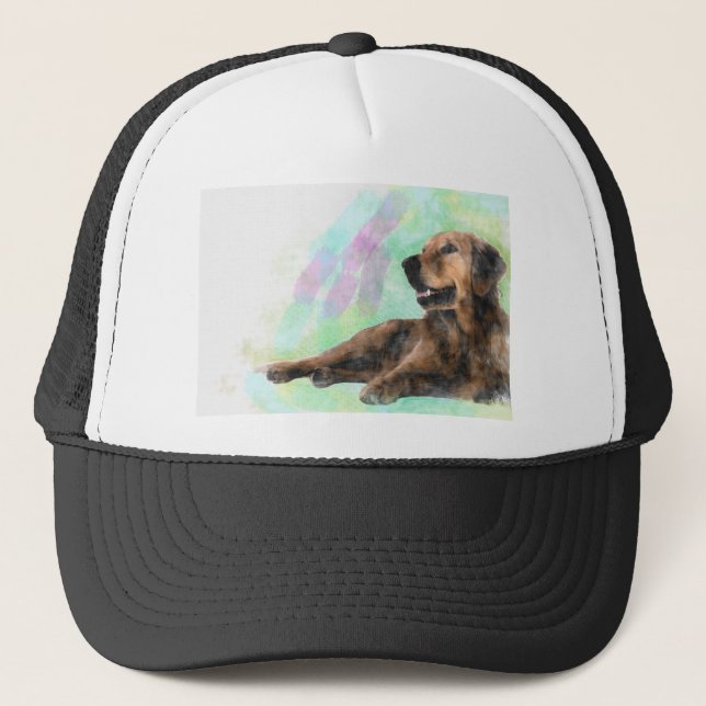 Golden Retriever Dog Water Colour Painting Trucker Hat (Front)