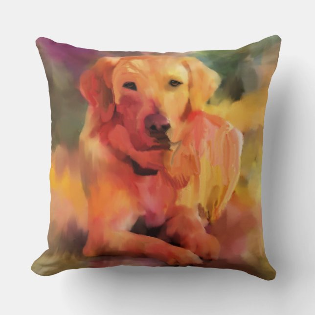 Golden Retriever Dog Watercolor Art Throw Pillow (Front)