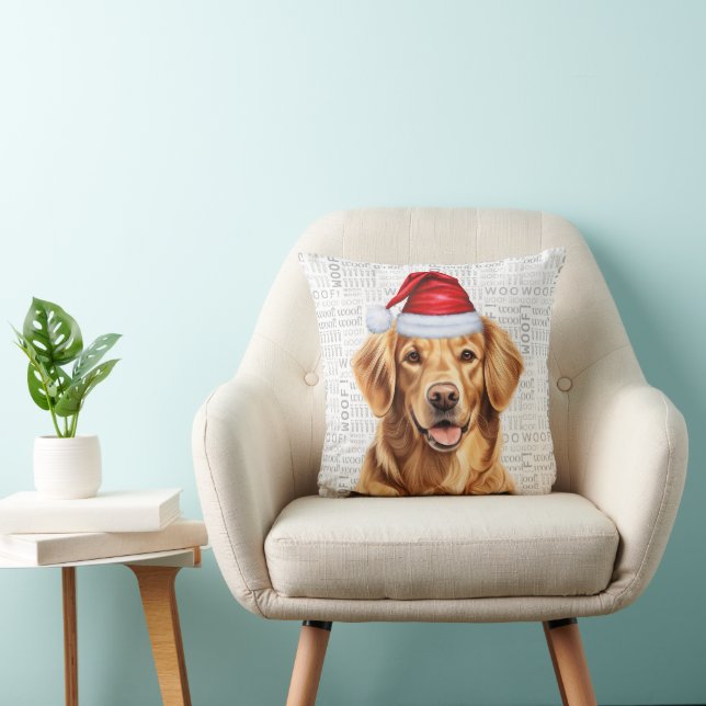 Golden Retriever Dog Watercolor Christmas Throw Pillow (Chair)