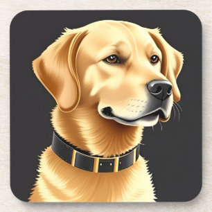 Golden Retriever Dog Wearing a Leather Collar Coaster