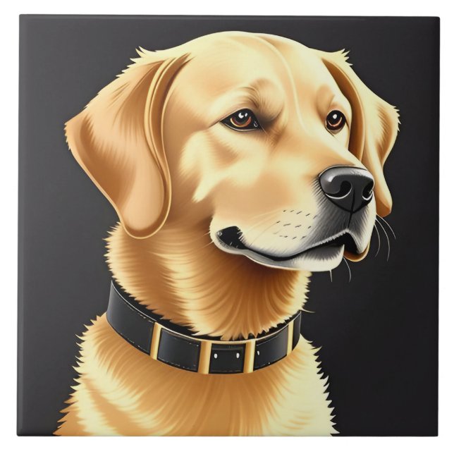 Golden Retriever Dog Wearing a Leather Collar Tile (Front)
