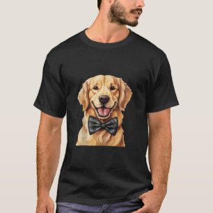 Golden Retriever Dog Wearing Bow Tie Black Neckwea T-Shirt
