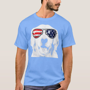 Golden Retriever Dog Wearing USA Flag Sunglasses T-Shirt