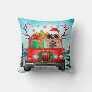 Golden Retriever dog with Christmas gifts Throw Pillow