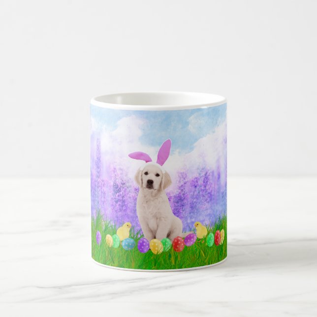Golden Retriever Dog with Easter Eggs Bunny Chicks Coffee Mug (Center)