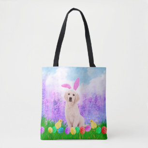 Golden Retriever Dog with Easter Eggs Bunny Chicks Tote Bag
