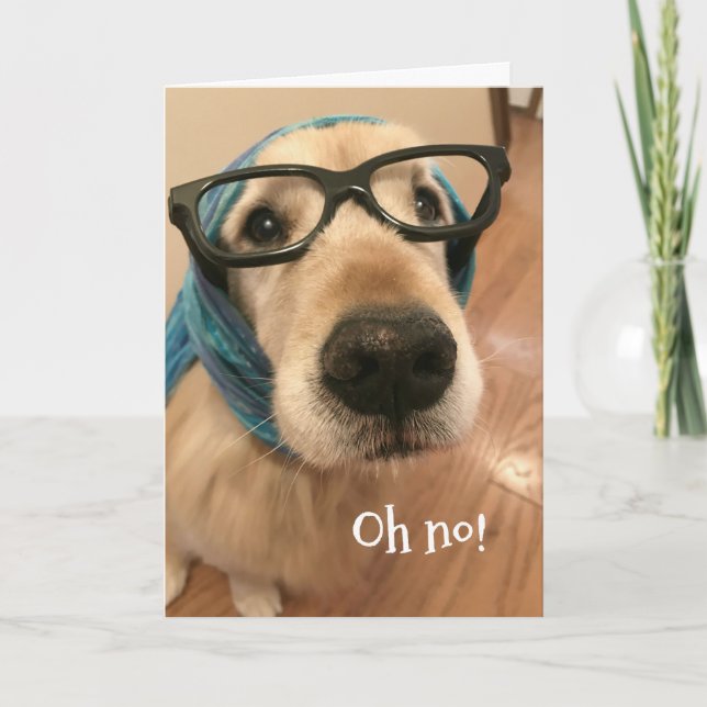 Golden Retriever Dog With Glasses Get Well Soon Card (Front)