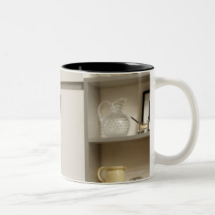 Golden retriever dog with medical collar sitting Two-Tone coffee mug