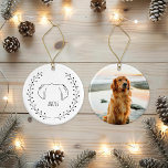 Golden Retriever Dog With Photo Christmas Ornament<br><div class="desc">Customize this ceramic Christmas holiday ornament with your dog's photo and name. A modern, minimalist line drawing of Golden Retriever dog ears with a cute font makes a lovely modern design. Plus a lovely large photo of your best friend on the back! A perfect personalized gift for a dog lover...</div>