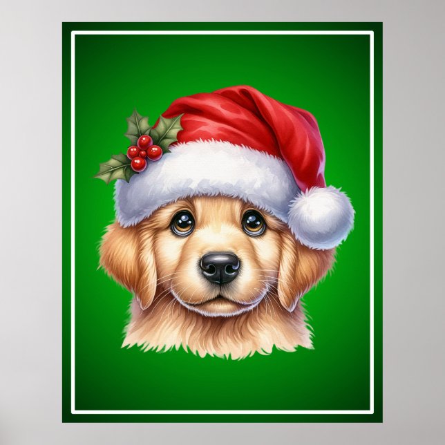 Golden Retriever Dog with Santa Claus Style-82535 Poster (Front)
