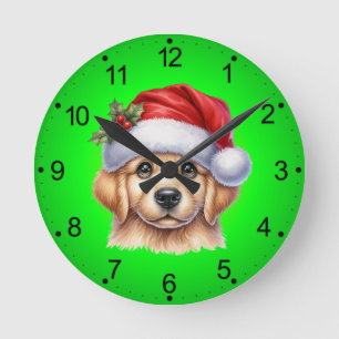 Golden Retriever Dog with Santa Claus Style-82535  Round Clock