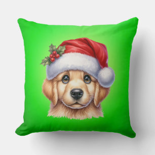 Golden Retriever Dog with Santa Claus Style-82535 Throw Pillow