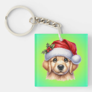 Golden Retriever Dog with Santa Claus Style  Keychain