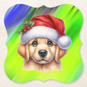 Golden Retriever Dog with Santa Claus Style Paper Coaster