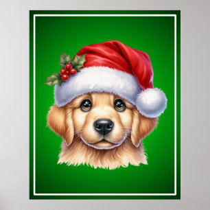 Golden Retriever Dog with Santa Claus Style Poster