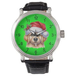 Golden Retriever Dog with Santa Claus Style  Watch