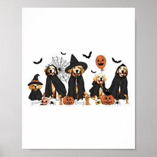Golden Retriever Dogs Lovers Ghost Witch Halloween Poster