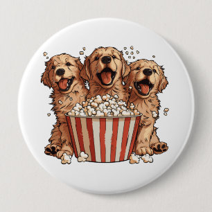 Golden Retriever Dogs Movie Popcorn Bucket 4 Inch Round Button