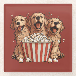Golden Retriever Dogs Movie Popcorn Bucket Glass Coaster