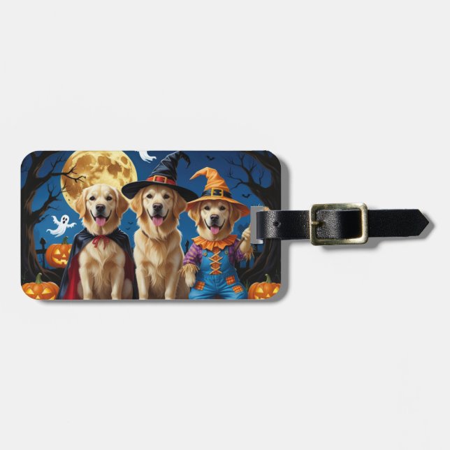 Golden Retriever Dogs Pumpkin Halloween Funny Luggage Tag (Front Horizontal)