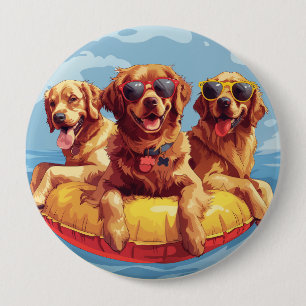 Golden Retriever Dogs Summer Pool Floaties 4 Inch Round Button