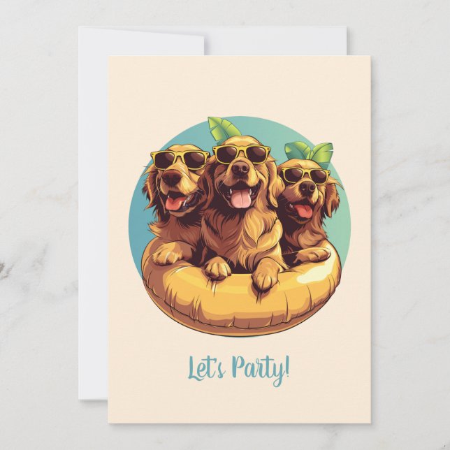 Golden Retriever Dogs Summer Pool Floaties Invitation (Front)