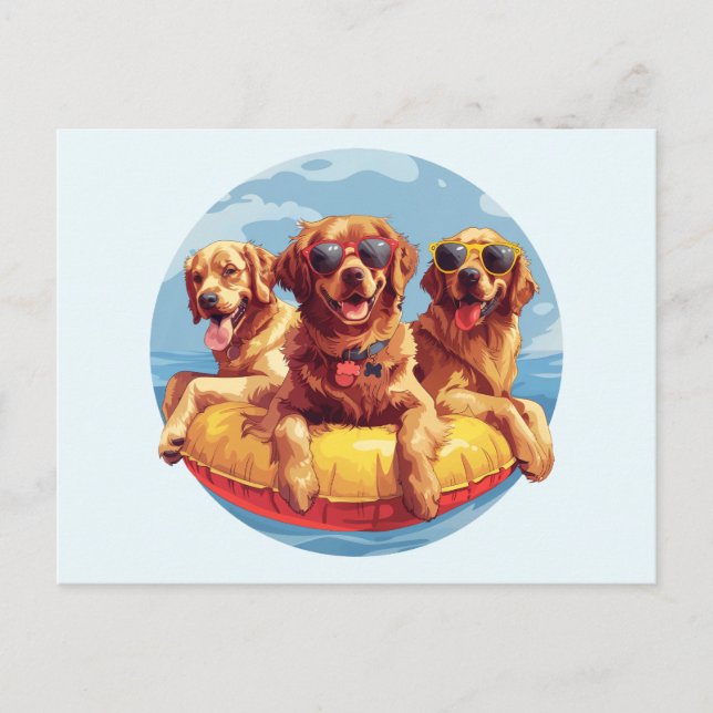 Golden Retriever Dogs Summer Pool Floaties Postcard (Front)