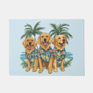 Golden Retriever Dogs Wearing Hawaiian Shirt Doormat