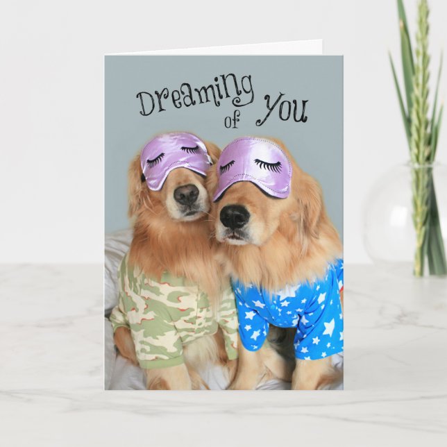 Golden Retriever Dreaming of You Valentine's Day Holiday Card (Front)