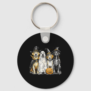 Golden Retriever Dressed As Ghost Funny Halloween Keychain