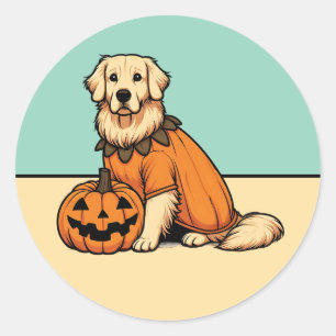 Golden Retriever Dressed as Pumpkin Fall Stickers