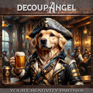 Golden Retriever Drinking Beer in Pirate's Den - Tissue Paper