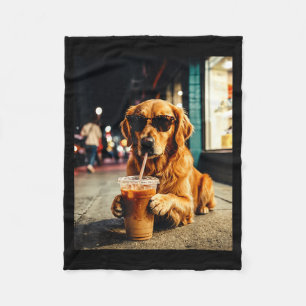 Golden Retriever Drinking Iced Coffee Funny Dog Fleece Blanket